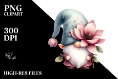 Cute Garden Gnome with Magnolia PNG Product Image 2