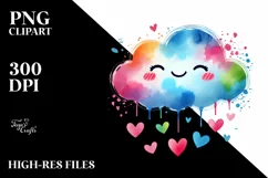 Colorful Smiling Cloud with Hearts PNG Product Image 2