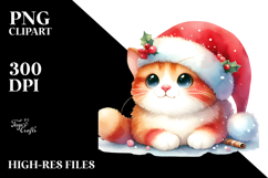 Vibrant Watercolor Cat in Santa Hat PNG Product Image 2