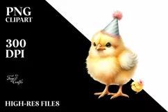 Cute Baby Chicken with Party Hat PNG Product Image 1