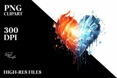 Simple Washed Watercolor Heart Fire and Ice PNG Product Image 2