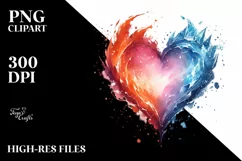 Simple Washed Watercolor Heart Fire and Ice PNG Product Image 2
