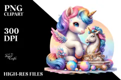 Colorful Baby Unicorn with Sculpture, Transparent PNG Product Image 2