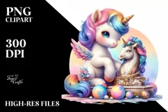Colorful Baby Unicorn with Sculpture, Transparent PNG Product Image 1