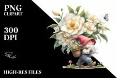 Detailed Watercolor Gnome with Gardenia Bouquet Product Image 3