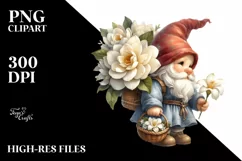 Detailed Watercolor Gnome with Gardenia Bouquet Product Image 1