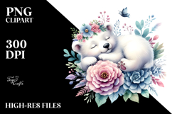 Whimsical Watercolor Baby Polar Bear Flower PNG Product Image 2