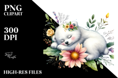Whimsical Watercolor Baby Polar Bear Flower PNG Product Image 2