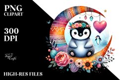 Cute Penguin on Moon Holding Heart PNG Product Image 2