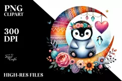 Cute Penguin on Moon Holding Heart PNG Product Image 2
