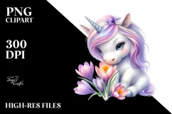 Cute Baby Unicorn Crocus | Sublimation Clipart Product Image 3