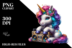 Colorful Baby Unicorn with Boombox, Transparent PNG Product Image 2