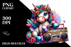 Colorful Baby Unicorn with Boombox, Transparent PNG Product Image 2