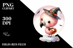 Cute Flamingo on Cloud Halloween PNG Product Image 1