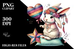 Colorful Rabbit with Heart PNG Product Image 2
