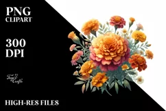 Marigold Bouquet Watercolor Colorful | Sublimation | Clipart Product Image 1