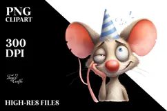 Whimsical Mouse with Party Hat, Watercolor PNG Product Image 2