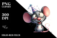 Whimsical Mouse with Party Hat, Watercolor PNG Product Image 2