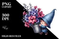 Cute Baby Gnome with Lobelia PNG Product Image 2