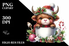 Cute Highland Cow with Hot Cocoa PNG Product Image 1