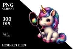Colorful Baby Unicorn with Racket, PNG Product Image 3