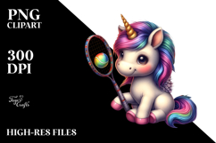 Colorful Baby Unicorn with Racket, PNG Product Image 2