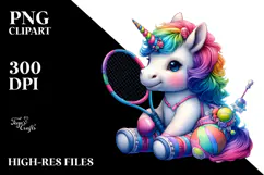Colorful Baby Unicorn with Racket, PNG Product Image 2