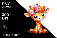 Cartoon-Style Watercolor Giraffe Vibrant Flower Crown | Product Image 2