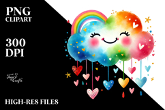 Simple Smiling Cloud with Hearts, Watercolor PNG Product Image 2