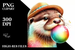 Colorful Otter with Hat and Chewing Gum | Clipart Product Image 1
