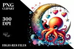 Colorful Octopus on Half Moon, Transparent PNG Product Image 2