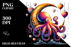 Colorful Octopus on Half Moon, Transparent PNG Product Image 2
