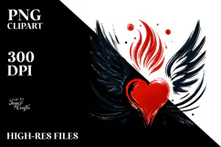 Heart with Wings and Fire, Artistic PNG Product Image 2