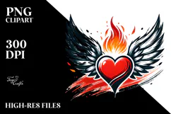 Heart with Wings and Fire, Artistic PNG Product Image 2