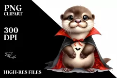 Funny Watercolor Baby Otter Dressed As A Vampire | Clipart Product Image 1