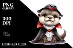 Funny Watercolor Baby Otter Dressed As A Vampire | Clipart Product Image 1
