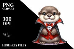 Funny Watercolor Baby Otter Dressed As A Vampire | Clipart Product Image 3