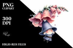 Cute Gnome Floating in the Air with Foxglove | Sublimation Product Image 1