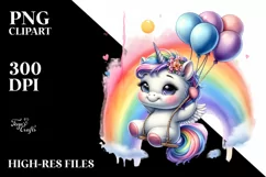 Cute Unicorn Rainbow Balloons |Clipart Product Image 3