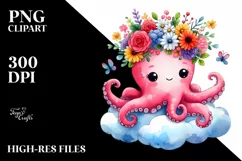 Vibrant Octopus with Flower Crown PNG Product Image 3