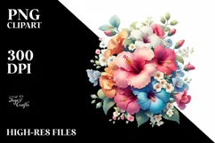 Colorful Hibiscus Bouquet Sublimation Clipart Product Image 1