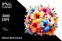 Colorful Hibiscus Bouquet Sublimation Clipart Product Image 1
