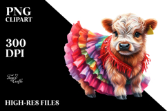 Colorful Baby Highland Cow in Salsa Dancer Dress, PNG Product Image 2