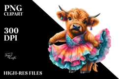 Colorful Baby Highland Cow in Salsa Dancer&#039;s Dress, PNG Product Image 2