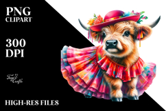 Colorful Baby Highland Cow in Salsa Dancer&#039;s Dress, PNG Product Image 2