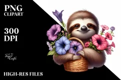 Cute Baby Sloth with Flowers on White Background | Product Image 1