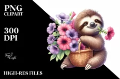 Cute Baby Sloth with Flowers on White Background | Product Image 1