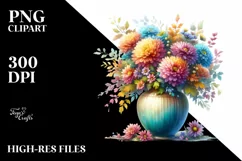 Watercolor Chrysanthemum Vase Clipart Product Image 1