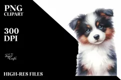 A Cute Watercolor Border Collie, White Background Product Image 3
