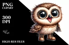 Watercolor Baby Owl with Big Eyes and Boots Product Image 1
